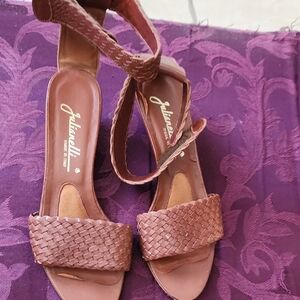 Made In ITALY JOLIANELLI BROWN WOVEN  LEATHER, LOW WEDGE SANDLE WORN MAYBE TWICE